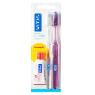 VITIS Pack Cepillo Dental Medio 2uds + Pasta Anticaries 15ml de REGALO