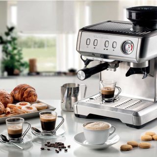 Cafetera Espresso de metal con molinillo de café y monodosis Ariete