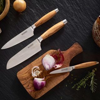Cuchillos Le Creuset de acero damasco con mango de madera de olivo