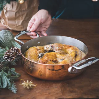 Cazuela de cobre Inocuivre con asas y tapa de inox De Buyer
